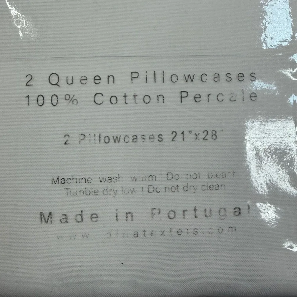 Alda Texteis Queen 2pc Pillowcase Set White Navy Ruffle Cotton Portugal NEW